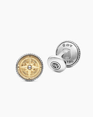 Maritime® Compass Cufflinks in Sterling Silver with 18K Yellow Gold and Center Diamond, 16mm