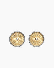 Maritime® Compass Cufflinks in Sterling Silver with 18K Yellow Gold and Center Diamond, 16mm