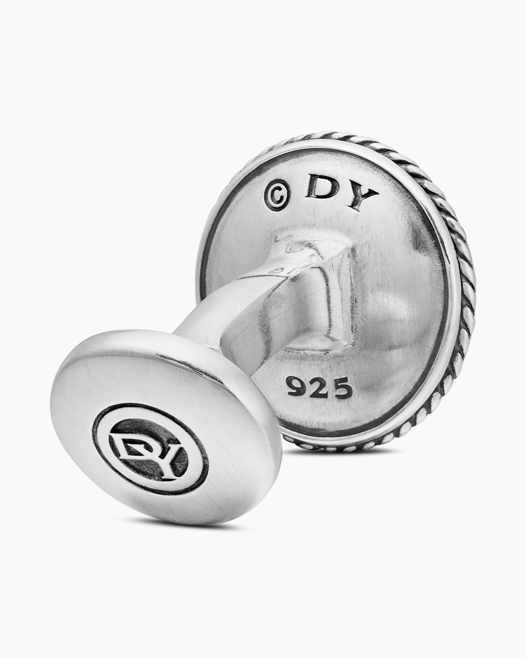 Maritime® Compass Cufflinks in Sterling Silver with Center Black Diamond, 16mm