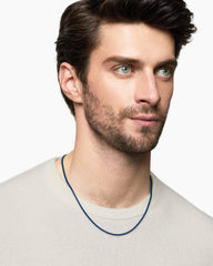 Box Chain Necklace in Sterling Silver with Blue Stainless Steel, 2.7mm