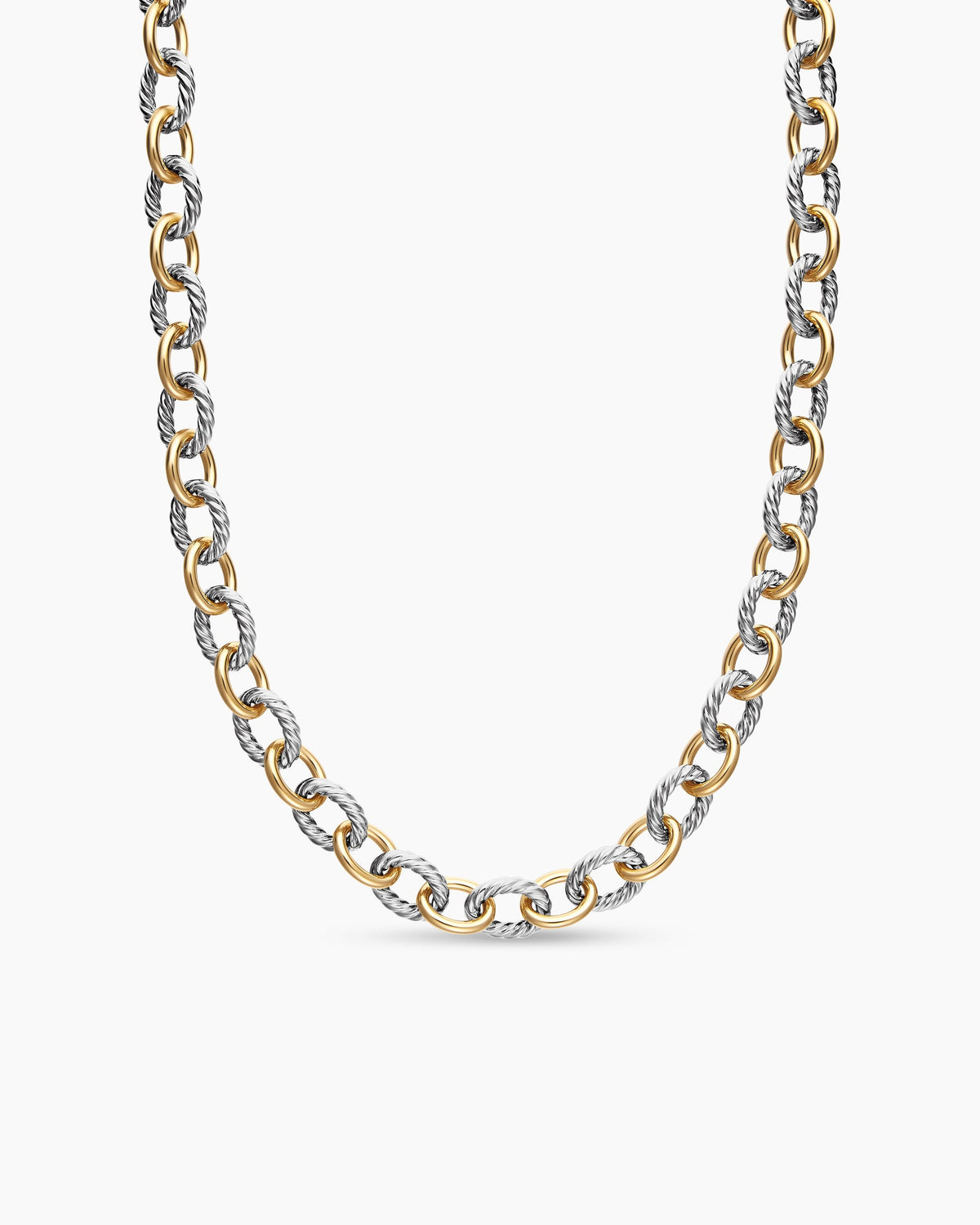 Oval Link Chain Necklace in Sterling Silver with 18K Yellow Gold, 16mm