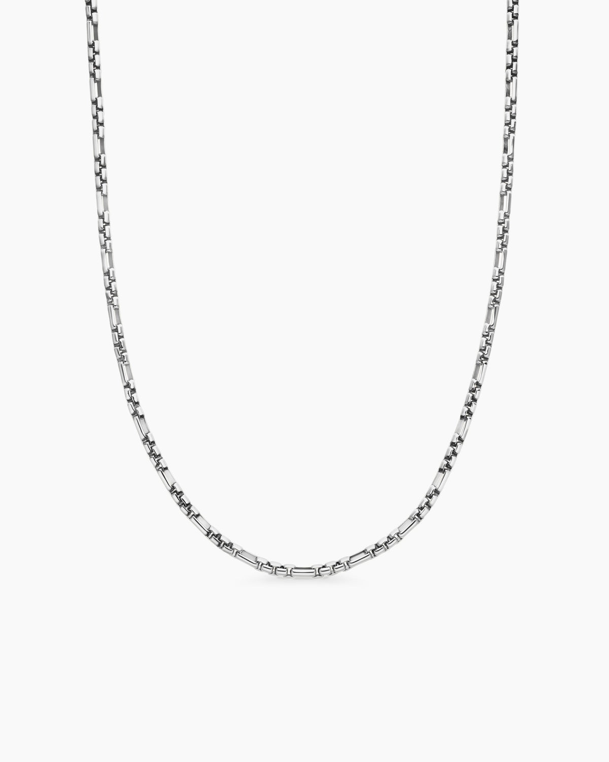 Open Station Box Chain Necklace in Sterling Silver, 3mm