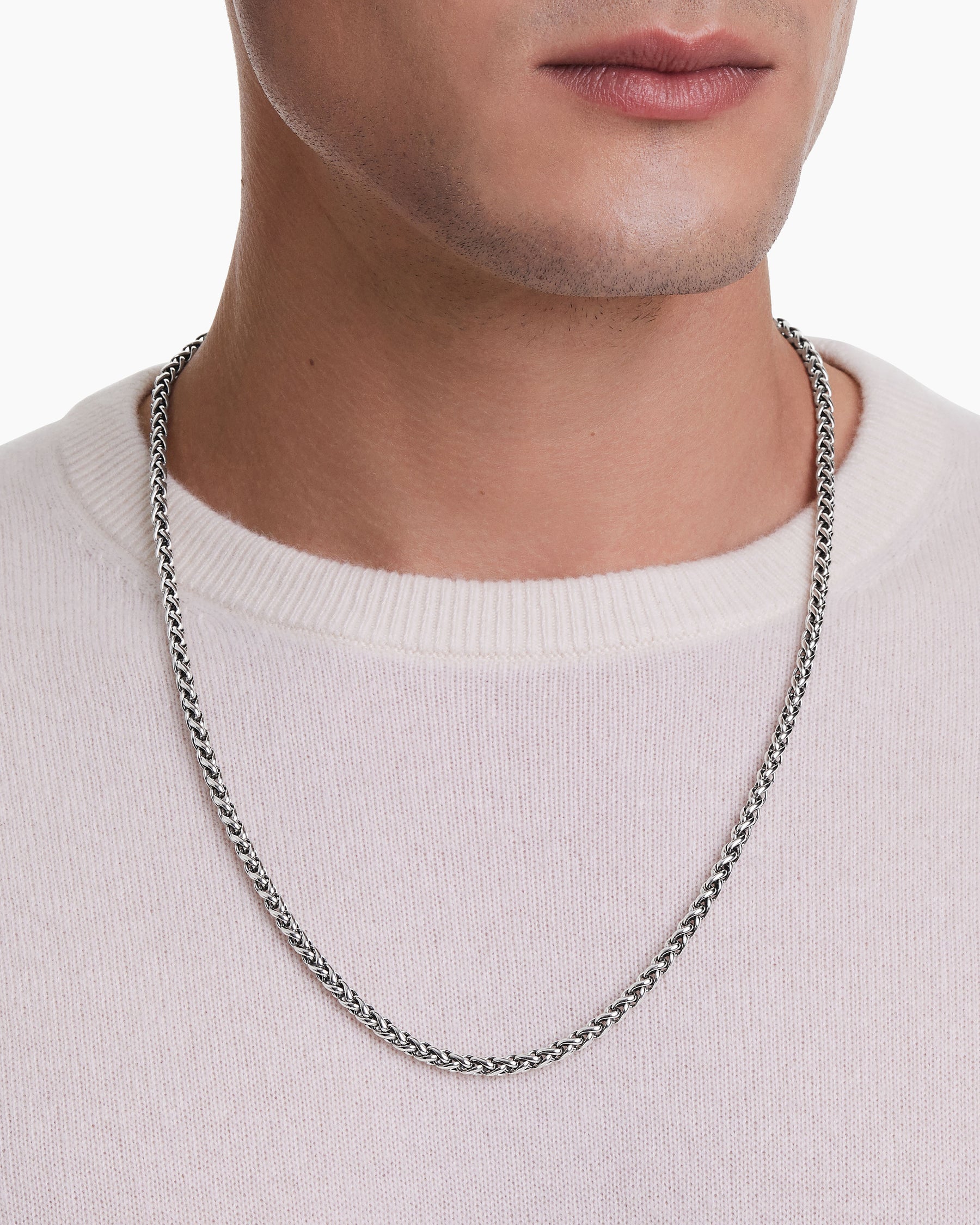 Wheat Chain Necklace in Sterling Silver, 4mm