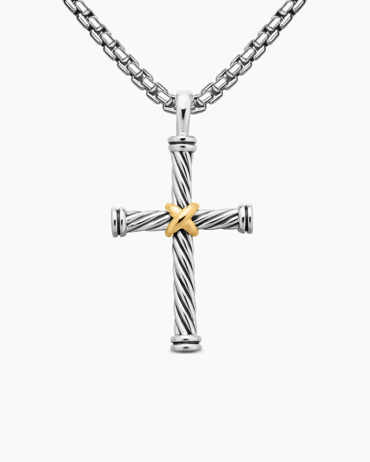 Cable Cross Pendant in Sterling Silver with 18K Yellow Gold, 35mm
