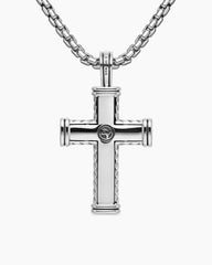 Chevron Cross Pendant in Sterling Silver with Black Diamonds, 41.5mm