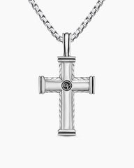 Chevron Cross Pendant in Sterling Silver with Diamonds, 41.5mm