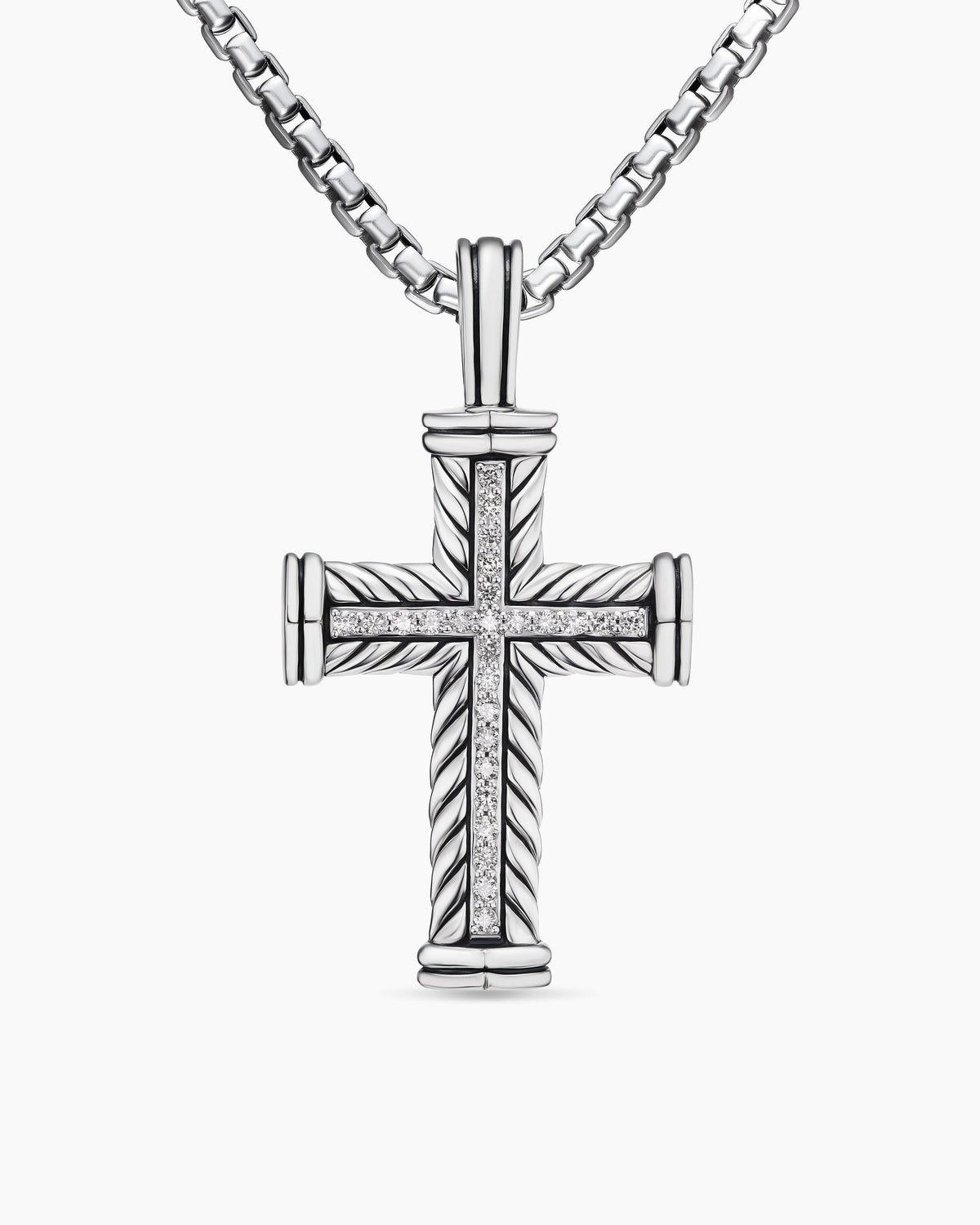 Chevron Cross Pendant in Sterling Silver with Diamonds, 41.5mm