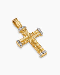 Chevron Cross Pendant in 18K Yellow Gold with Diamonds, 33mm