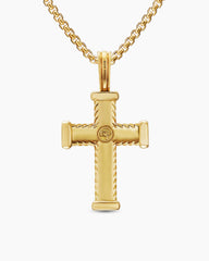 Chevron Cross Pendant in 18K Yellow Gold with Diamonds, 33mm