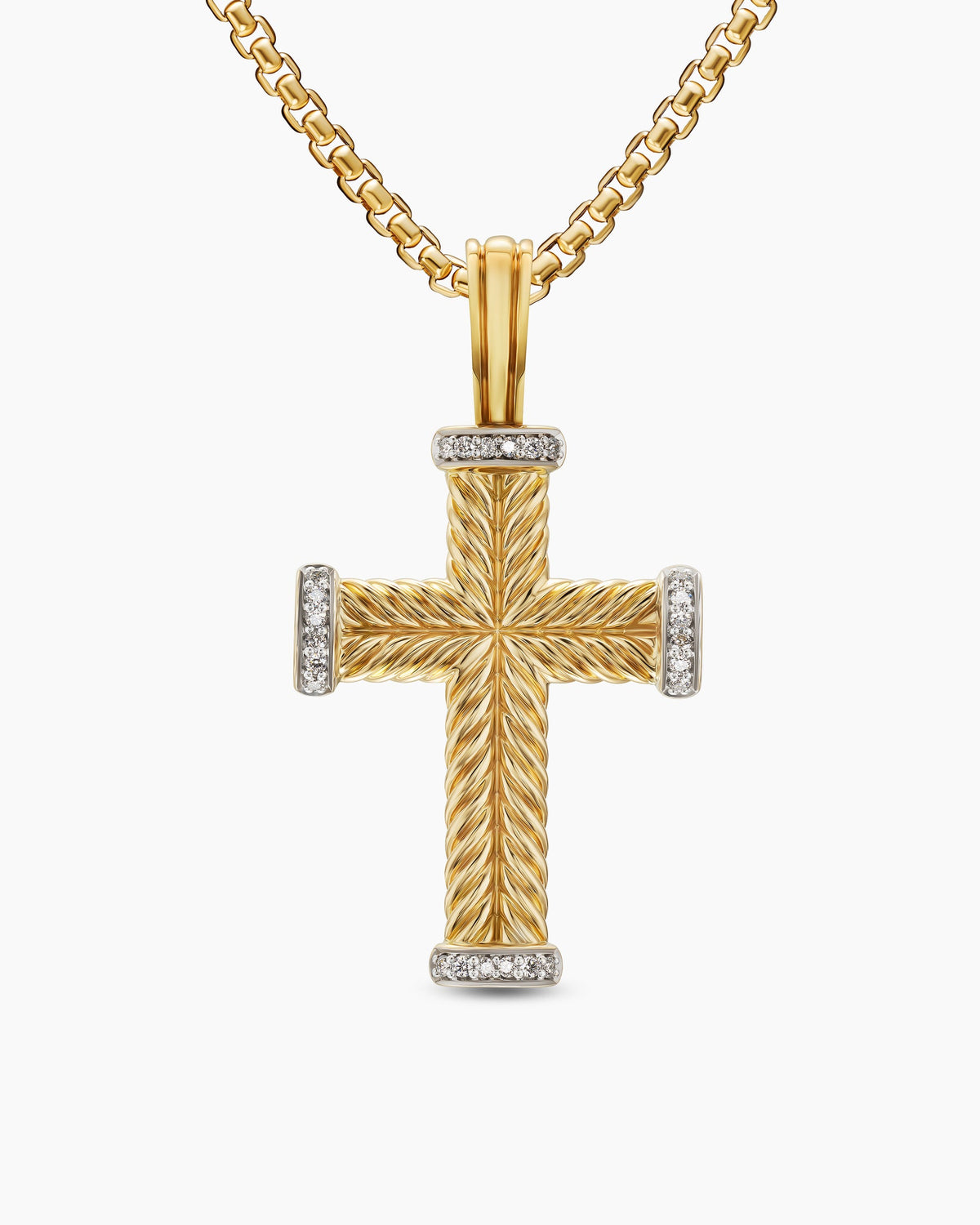 Chevron Cross Pendant in 18K Yellow Gold with Diamonds, 33mm