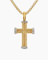 Chevron Cross Pendant in 18K Yellow Gold with Diamonds, 33mm