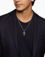 Chevron Cross Pendant in Sterling Silver with 18K Yellow Gold, 33mm