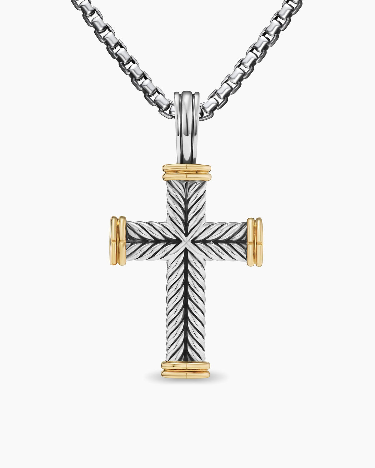 Chevron Cross Pendant in Sterling Silver with 18K Yellow Gold, 33mm