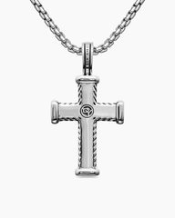 Chevron Cross Pendant in Sterling Silver with Black Diamonds, 33mm