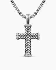 Chevron Cross Pendant in Sterling Silver with Diamonds, 33mm