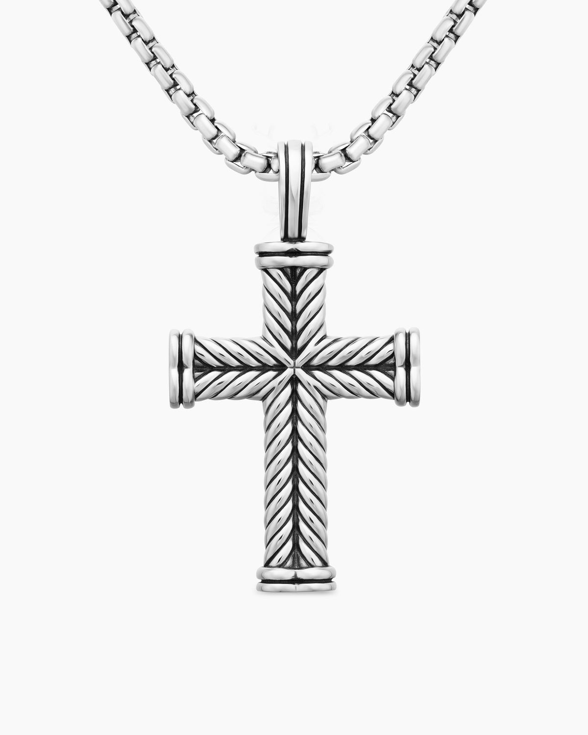 Chevron Cross Pendant in Sterling Silver, 33mm