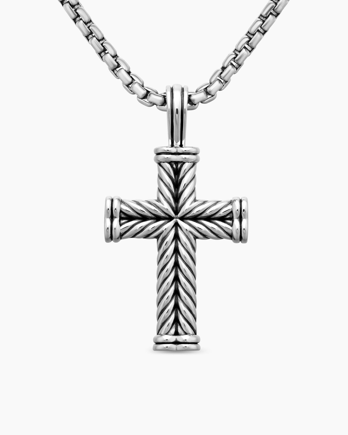 Chevron Cross Pendant in Sterling Silver, 40mm