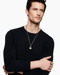 Waves Tag in Sterling Silver with 18K Yellow Gold and Black Diamonds, 35mm