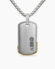 Waves Tag in Sterling Silver with 18K Yellow Gold and Diamonds, 35mm