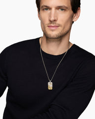 Waves Tag in Sterling Silver with 18K Yellow Gold and Diamonds, 35mm