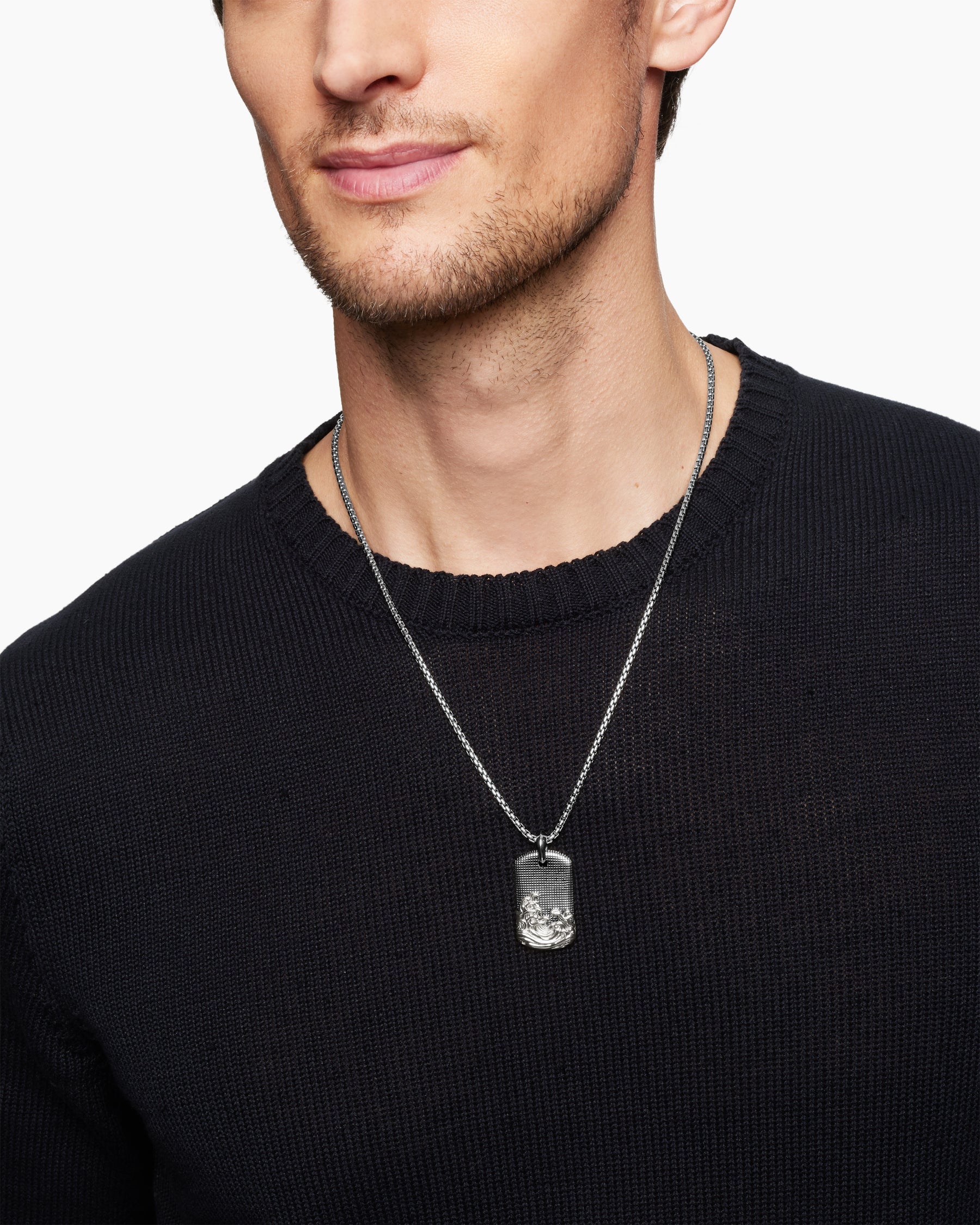 Waves Tag in Sterling Silver, 35mm