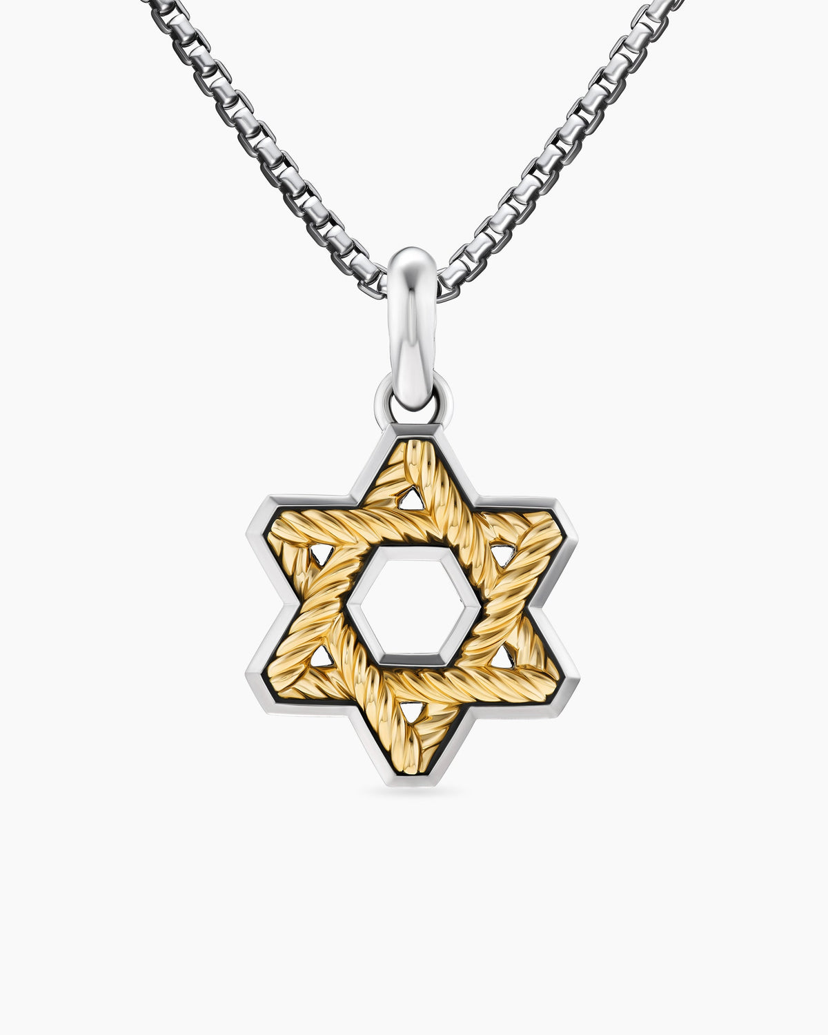 Cable Star of David Amulet in Sterling Silver with 18K Yellow Gold, 19mm