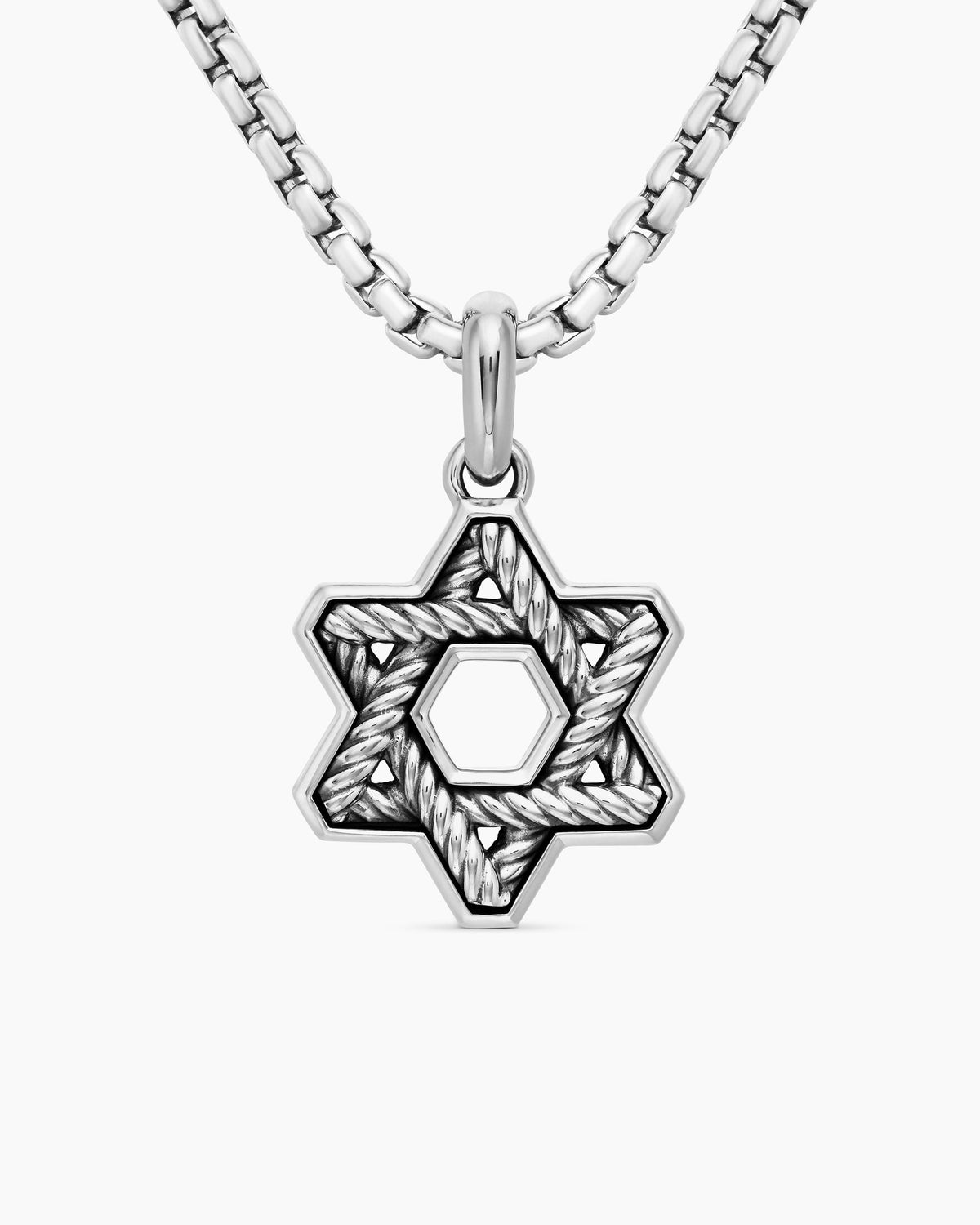 Cable Star of David Amulet in Sterling Silver, 19mm