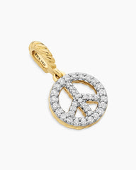 Peace Sign Amulet in 18K Yellow Gold with Diamonds, 11mm