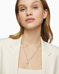 X Cross Pendant in Sterling Silver with 18K Yellow Gold and Diamonds, 25.3mm