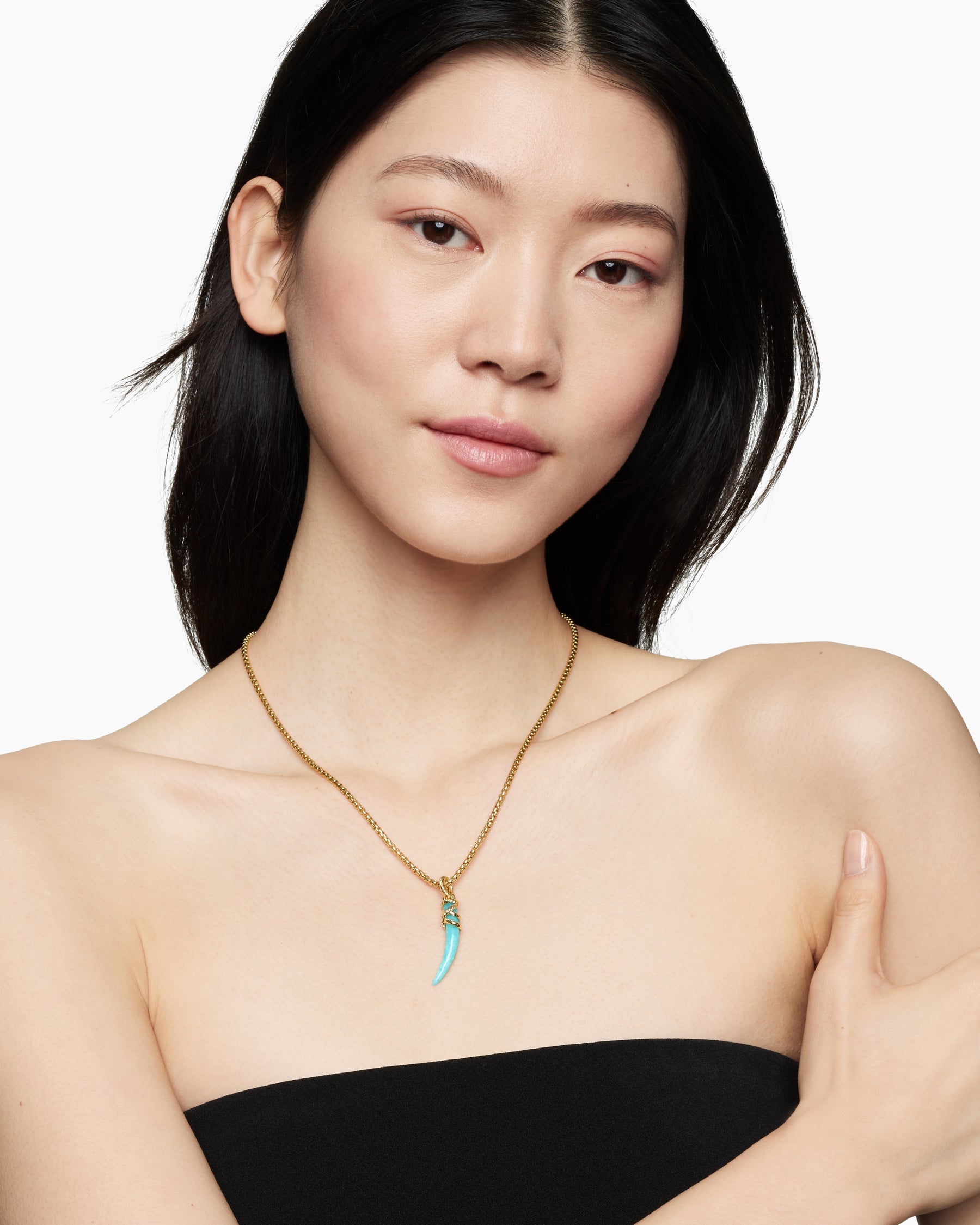 Tusk Amulet with Amazonite and 18K Yellow Gold, 31mm