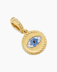 Evil Eye Amulet in 18K Yellow Gold with Pavé Blue Sapphires and Diamonds, 11mm