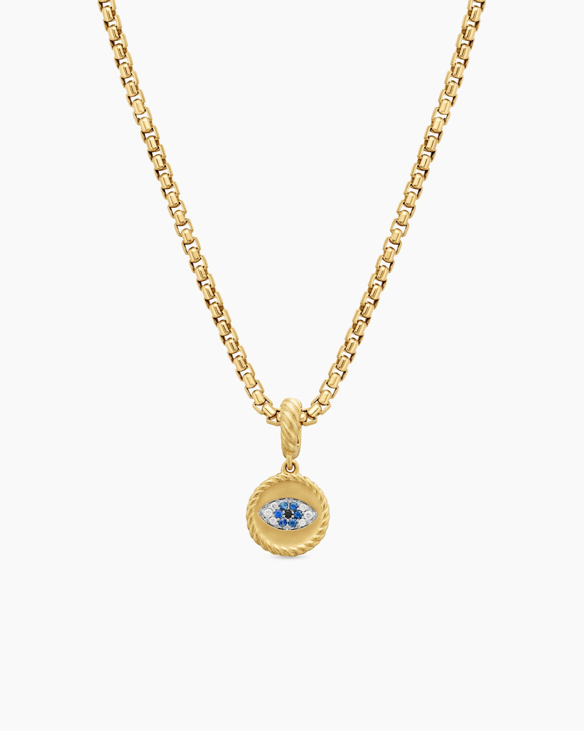 Evil Eye Amulet in 18K Yellow Gold with Pavé Blue Sapphires and Diamonds, 11mm