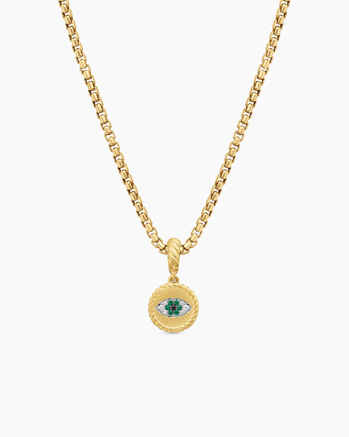Evil Eye Amulet in 18K Yellow Gold with Pavé Emeralds and Diamonds, 11mm