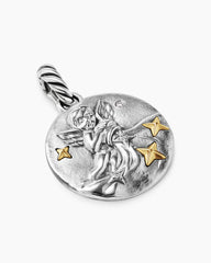 Aquarius Amulet in Sterling Silver with 18K Yellow Gold and Diamonds, 19mm