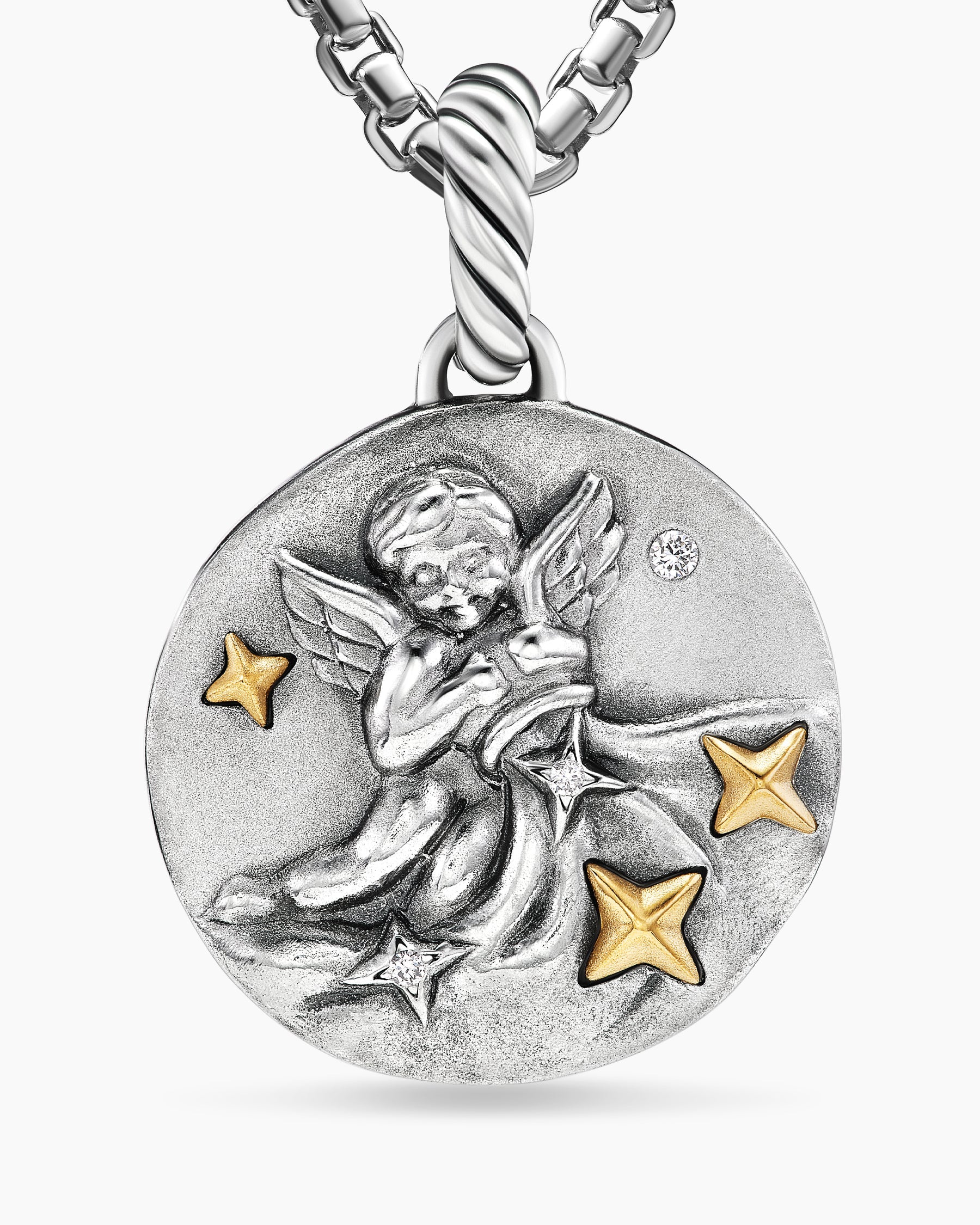 Aquarius Amulet in Sterling Silver with 18K Yellow Gold and Diamonds, 19mm