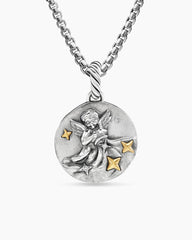 Aquarius Amulet in Sterling Silver with 18K Yellow Gold and Diamonds, 19mm
