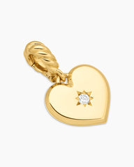 Compass Heart Amulet in 18K Yellow Gold with Center Diamond, 11.3mm
