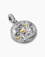 Pisces Amulet in Sterling Silver with 18K Yellow Gold and Diamonds, 19mm