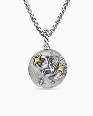 Taurus Amulet in Sterling Silver with 18K Yellow Gold and Diamonds, 19mm
