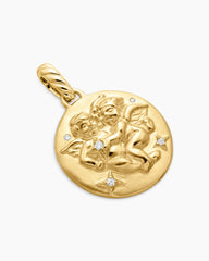 Gemini Amulet in 18K Yellow Gold with Diamonds, 19mm