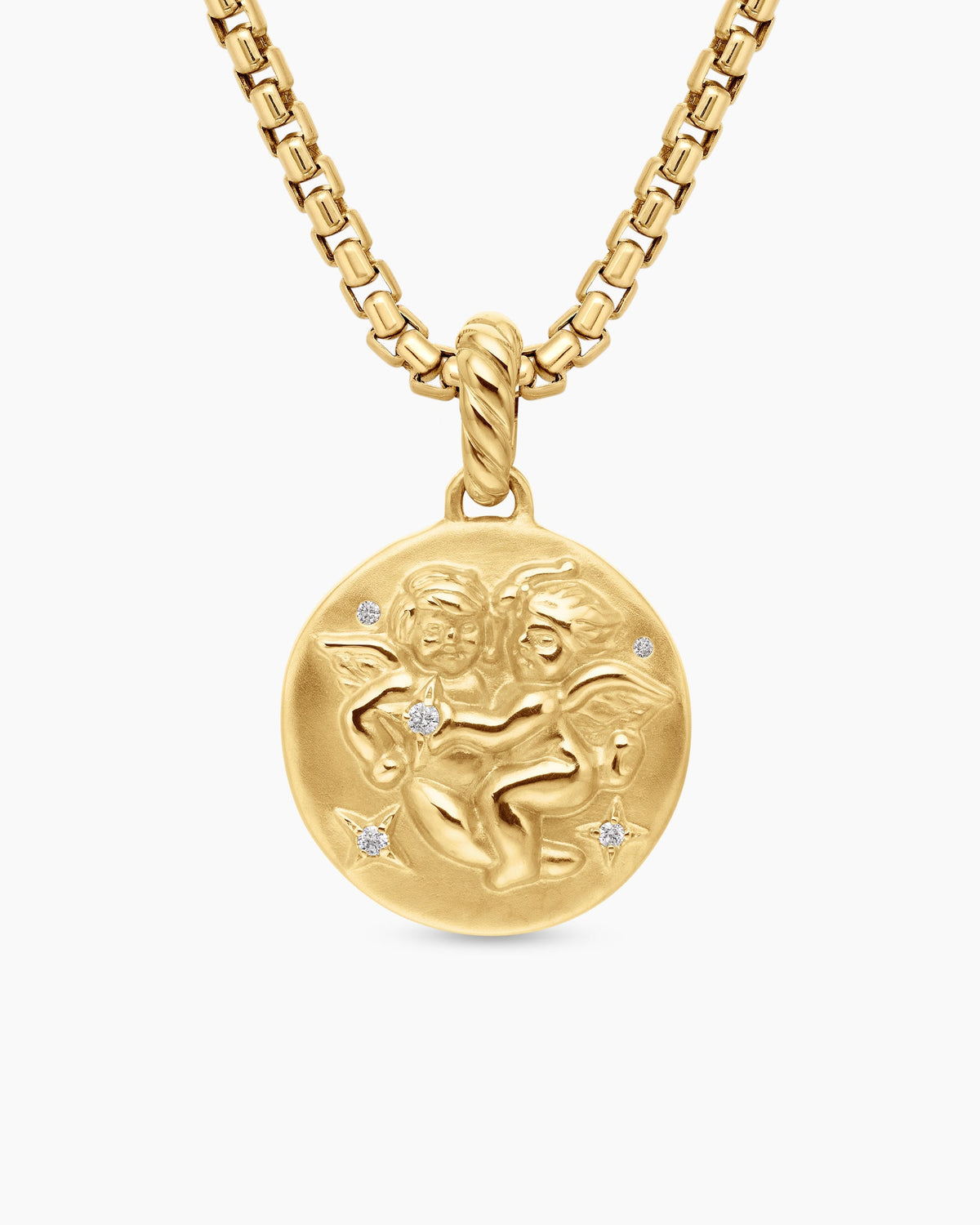 Gemini Amulet in 18K Yellow Gold with Diamonds, 19mm