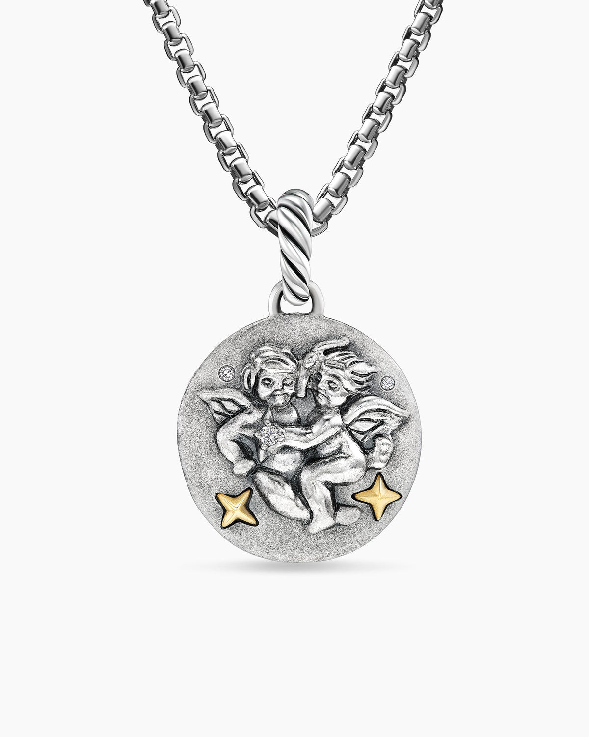 Gemini Amulet in Sterling Silver with 18K Yellow Gold and Diamonds, 19mm