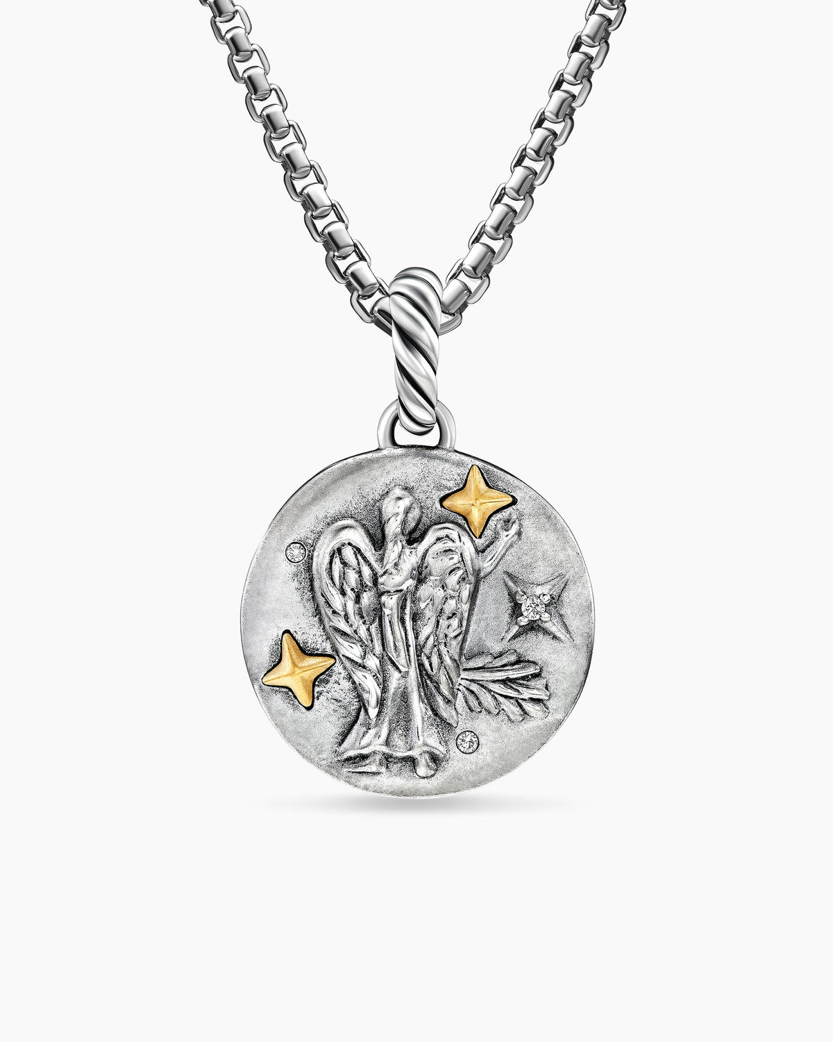 Virgo Amulet in Sterling Silver with 18K Yellow Gold and Diamonds, 19mm