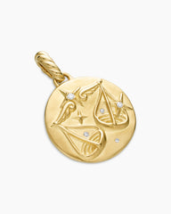 Libra Amulet in 18K Yellow Gold with Diamonds, 19mm