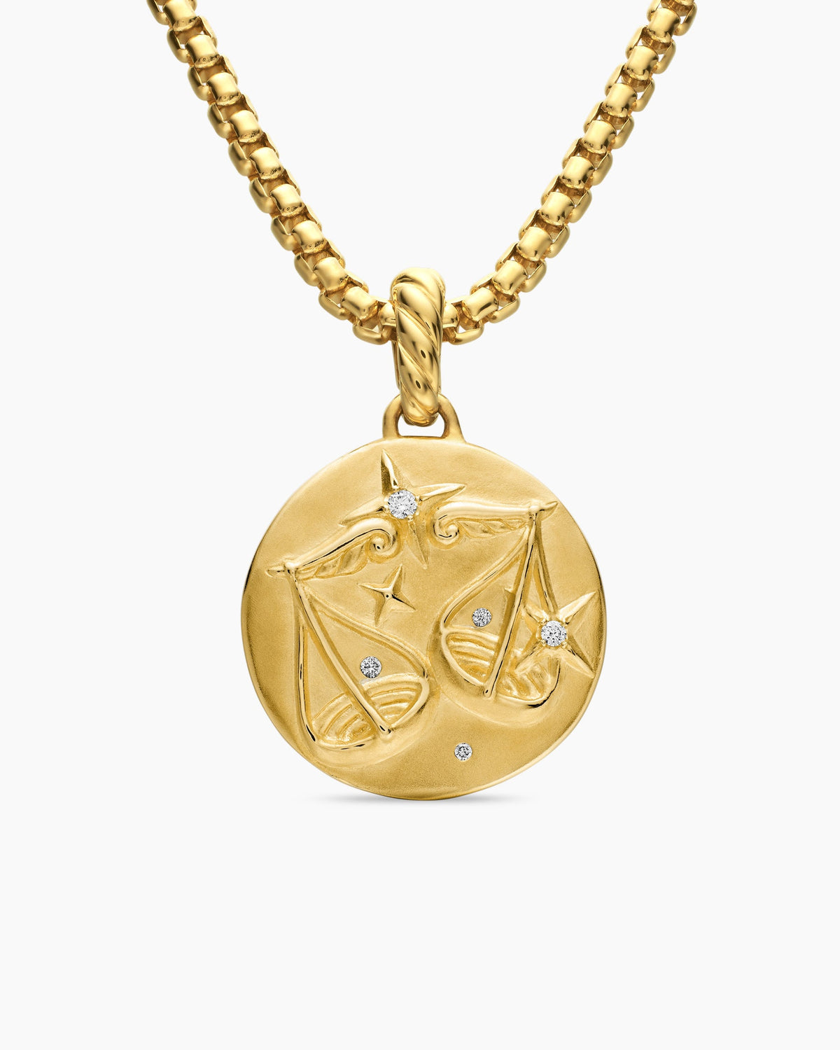 Libra Amulet in 18K Yellow Gold with Diamonds, 19mm