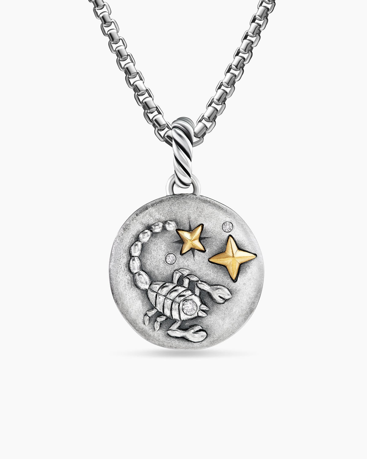 Scorpio Amulet in Sterling Silver with 18K Yellow Gold and Diamonds, 19mm