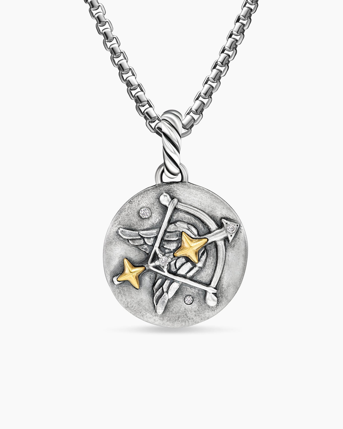 Sagittarius Amulet in Sterling Silver with 18K Yellow Gold and Diamonds, 19mm