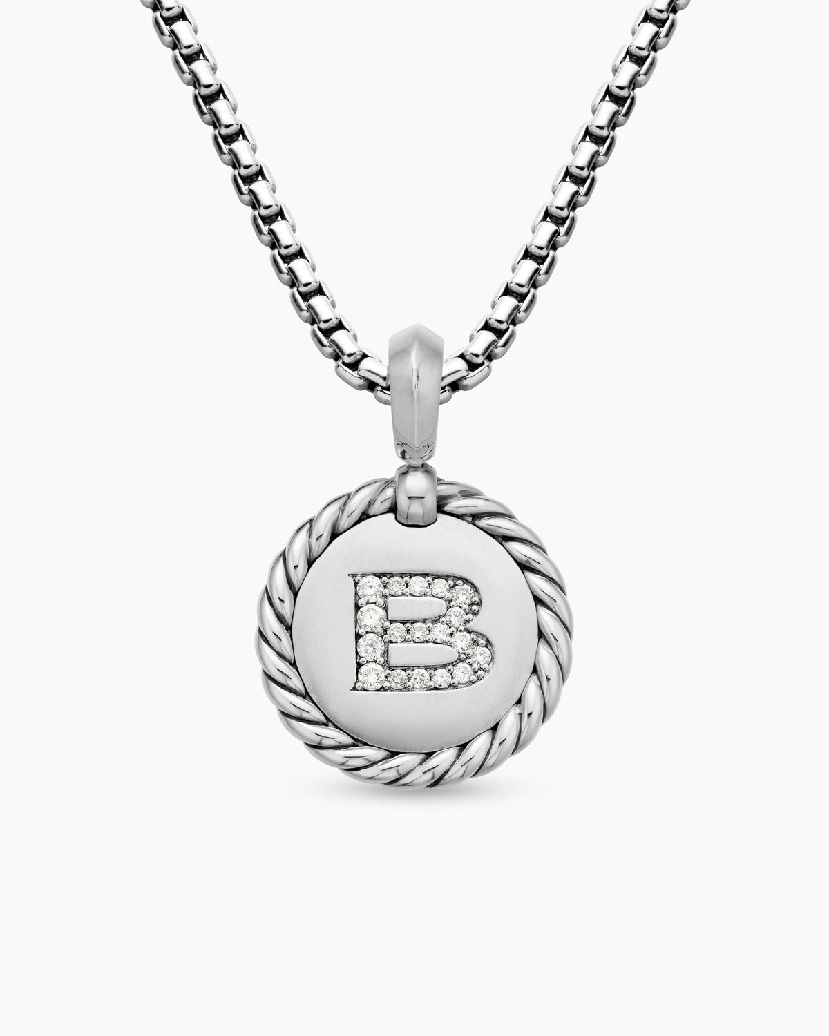 Initial Charm in Sterling Silver with Diamond B