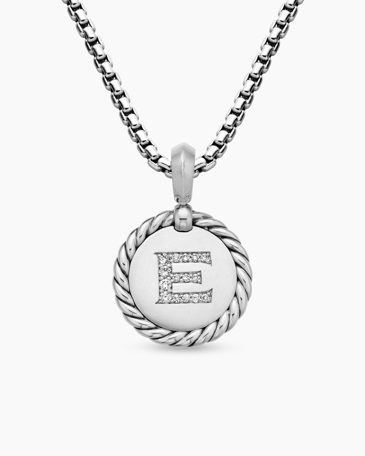 Initial Charm in Sterling Silver with Diamond E
