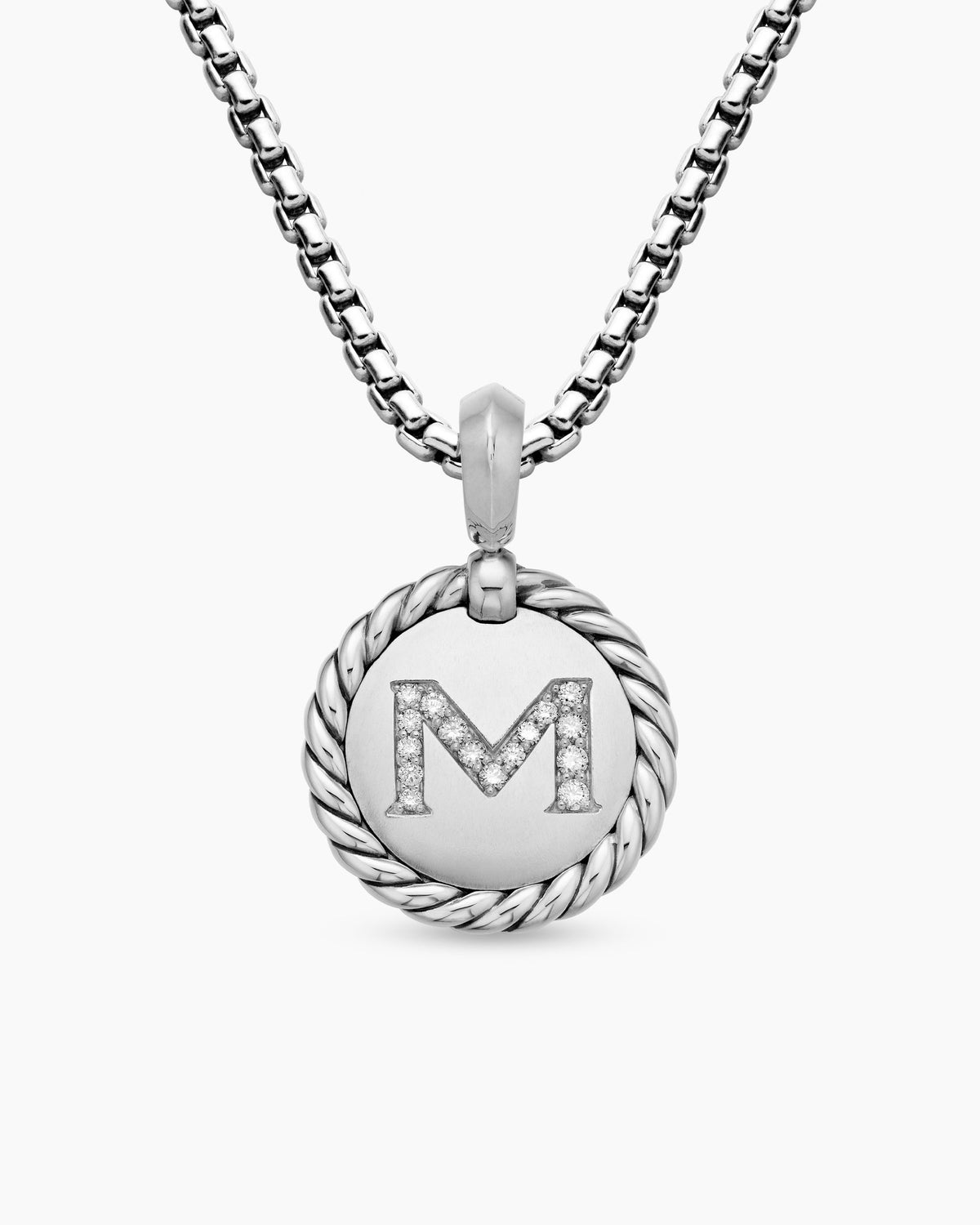 Initial Charm in Sterling Silver with Diamond M